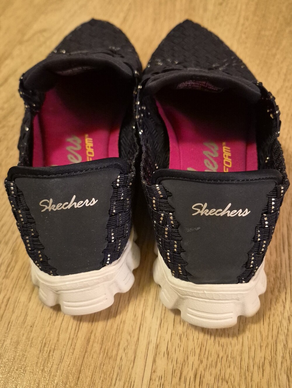 Skechers Navy Woven Slip-On Sneakers with Pink Insoles - Picture 9 of 9
